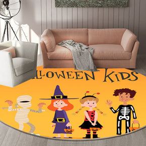 02 Round Halloween Series Pattern Modern Area Rugs Flannel Carpets for Entryway Doormat Kitchen Bathroom Anti-slip Mats