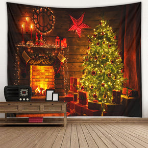 Holiday Decor Wall Art Christmas Tree Fireplace Boots Tapestry Rugs Tapestries for Dorm Room Bedroom Living Room