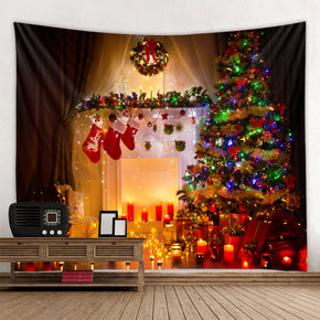 Sock Candle Wall Art Tapestries Light Holiday Christmas Gift Tree Decor Tapestry Hanging Rugs for Bedroom Living Room Hall Dorm Room