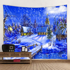 Christmas Blue Snow House for Bedroom Kitchen Living Room Hall