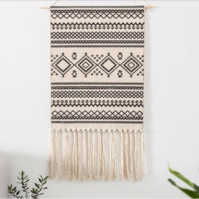 Decorative Black Moroccan Geometric Pattern Cotton Hanging Rugs Tapestry with Tassel Handwoven for Bedroom Living Room Hall Wall Decor Art Tapestries