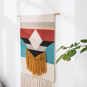 Colourful Geometric Pattern Cotton Hanging Rugs Tapestry with Tassel Handwoven for Bedroom Living Room Hall Wall Decor Art Tapestries
