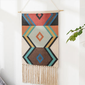 Pretty Colourful Hexagon Geometric Pattern Cotton Hanging Rugs Tapestry with Tassel Handwoven for Bedroom Living Room Hall Wall Decor Art Tapestries