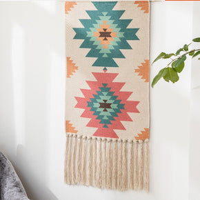 Multi-Colors Geometric Pattern Cotton Hanging Rugs Tapestry with Tassel Handwoven for Bedroom Living Room Hall Wall Decor Art Tapestries