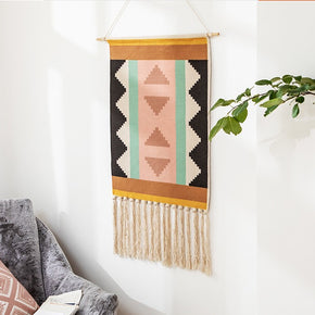 Colourful Triangle Geometric Pattern Cotton Hanging Rugs Tapestry with Tassel Handwoven for Bedroom Living Room Hall Wall Decor Art Tapestries