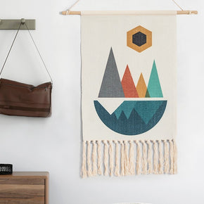 Coloured Geometric Mountain Peaks Pattern Cotton Hanging Rugs Tapestry with Tassel Handwoven for Bedroom Living Room Hall Wall Decor Art Tapestries