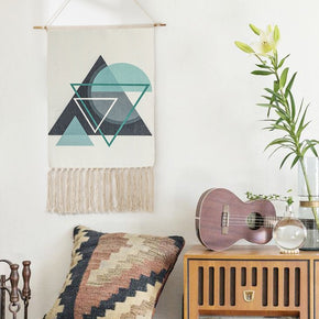 Circle And Triangle Geometric Pattern Cotton Hanging Rugs Tapestry with Tassel Handwoven for Bedroom Living Room Hall Wall Decor Art Tapestries