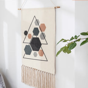 Circle And Hexagon Geometric Pattern Cotton Hanging Rugs Tapestry with Tassel Handwoven for Bedroom Living Room Hall Wall Decor Art Tapestries