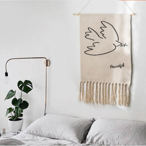 Birds Pattern Cotton Hanging Rugs Tapestry with Tassel Handwoven for Bedroom Living Room Hall Wall Decor Art Tapestries