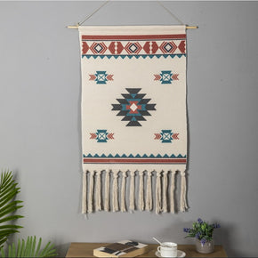 Geometric Simple Pattern Cotton Hanging Rugs Tapestry with Tassel Handwoven for Bedroom Living Room Hall Wall Decor Art Tapestries