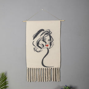 Simple Portrait Painting Pattern Cotton Hanging Rugs Tapestry with Tassel Handwoven for Bedroom Living Room Hall Wall Decor Art Tapestries