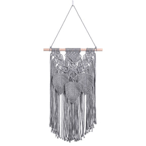 Grey Hand Woven Leaves Ornament Cotton Hanging Rugs Tapestry With Tassel Handwoven For Bedroom Living Room Hall Wall Decor Art Tapestries