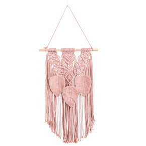 Pink Hand Woven Leaves Ornament Cotton Hanging Rugs Tapestry With Tassel Handwoven For Bedroom Living Room Hall Wall Decor Art Tapestries