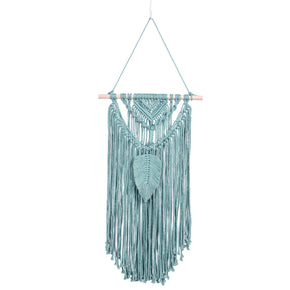 Exquisite Handmade Blue Green Leaf Ornament Cotton Hanging Rugs Tapestry With Tassel Handwoven For Bedroom Living Room Hall Wall Decor Art Tapestries