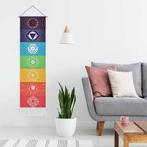 Colorful Flowers Pattern Tapestry Wall Hanging with Tassels, Cotton Tapestries Wall Art for Bedroom