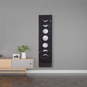 Wall Hanging Tapestries Full Growth Cycle of Moon Nine Phases Cotton Linen Wall Art Astronomy Handmade Decoration for Home Office