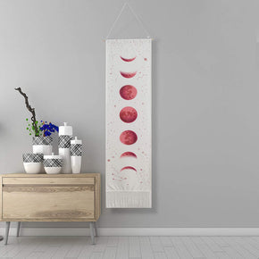 Full Growth Cycle of Moon Nine Pattern Phases, Wall Hanging with Tassels, Cotton Tapestries Wall Art for Bedroom