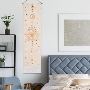 Beige Moon Phase Pattern, Wall Hanging with Tassels, Cotton Tapestries Wall Art for Bedroom