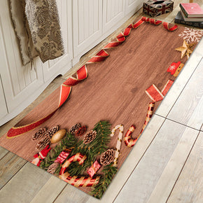 Christmas Ribbon Pattern Brown Christmas Entryway Doormat Runners Rugs Kitchen Bathroom Anti-skip Mats