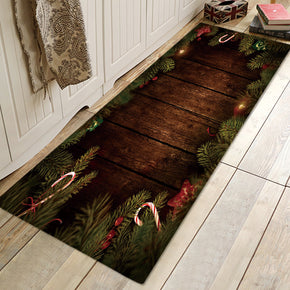 Pine Branches Pattern Black Christmas Entryway Doormat Runners Rugs Kitchen Bathroom Anti-skip Mats