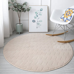 Modern Round Solid Colour Coral Fleece Carpets Decor Anti-Slip Rugs for Bedside Entrance Bedroom Living Room