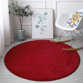 Red Modern Round Solid Colour Coral Fleece Carpets Decor Anti-Slip Rugs for Bedside Entrance Bedroom Living Room
