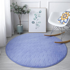 Modern Round Blue Solid Colour Coral Fleece Carpets Anti-Slip Rugs for Entrance Bedside Bedroom Living Room