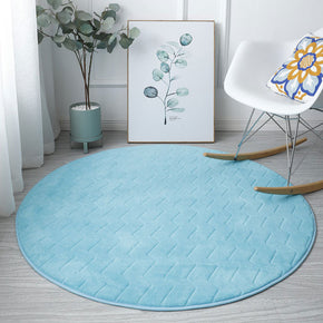 Blue Modern Round Solid Colour Coral Fleece Carpets Rugs for Entrance Bedside Bedroom Living Room