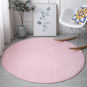Light Pink Round Coral Fleece Carpets Modern Solid Colour Rugs for Bedside Bedroom Living Room Entrance