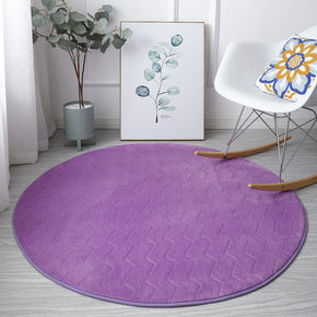 Modern Round Purple Coral Fleece Carpets Solid Colour Rugs for Bedside Bedroom Living Room Entrance