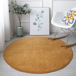 Modern Camel Yellow Round Coral Fleece Carpets Solid Colour Rugs for Bedside Bedroom Living Room Entrance