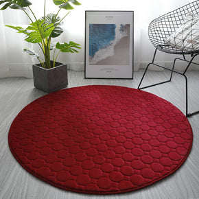 Red Modern Solid Colour Rugs Round Coral Fleece Carpets for Bedside Bedroom Living Room Entrance