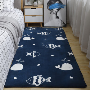 Fishes Pattern Blue Modern Coral Fleece Rugs For Living Room Kids Room Bedroom Bedside Carpet