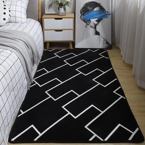 Black Striped Geometric Pattern Modern Coral Fleece Rugs For Living Room Kids Room Bedroom Bedside Carpet