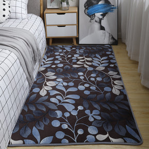 Blue Leaves Pattern Modern Coral Fleece Rugs For Living Room Kids Room Bedroom Bedside Carpet