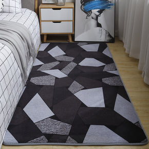 Black White Geometric Pattern Modern Coral Fleece Rugs For Living Room Kids Room Bedroom Bedside Carpet