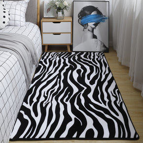 Black White Striped Pattern Modern Coral Fleece Rugs For Living Room Kids Room Bedroom Bedside Carpet