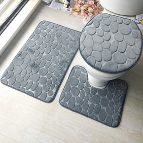Grey Stone Shape Floral Modern Coral Fleece Rugs Three-piece Bathroom Toilet Carpet Anti-Slip Mats