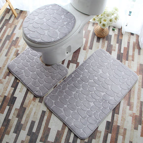 Light Grey Stone Shape Floral Modern Coral Fleece Rugs Three-piece Bathroom Toilet Carpet Anti-Slip Mats