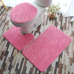 Pink Floral Modern Coral Fleece Rugs Three-piece Bathroom Toilet Carpet Anti-Slip Mats