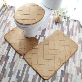 Khaki Square Shape Modern Coral Fleece Rugs Three-piece Bathroom Toilet Carpet Anti-Slip Mats
