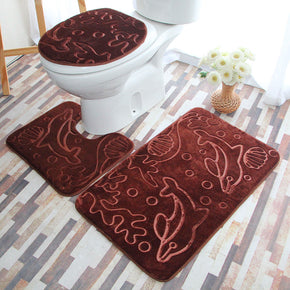 Modern Brown Dolphin Coral Fleece Rugs Three-piece Bathroom Toilet Carpet Anti-Slip Mats