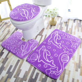 Purple Modern Dolphin Coral Fleece Rugs Three-piece Bathroom Toilet Carpet Anti-Slip Mats
