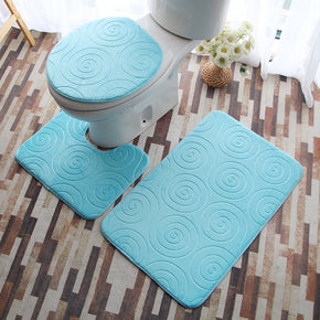 Blue Circle Modern Coral Fleece Rugs Three-piece Bathroom Toilet Carpet Anti-Slip Mats