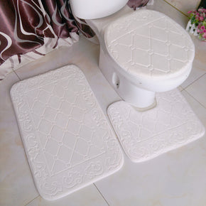 White Modern Coral Fleece Rugs Three-piece Bathroom Toilet Carpet Anti-Slip Mats