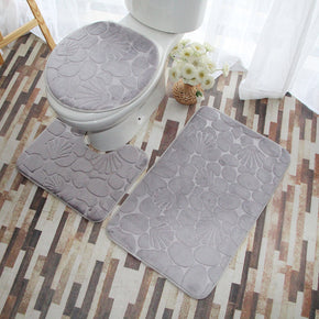 Light Gray Shell Modern Coral Fleece Rugs Three-piece Bathroom Toilet Carpet Anti-Slip Mats