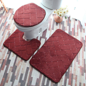 Brown Modern Coral Fleece Rugs Three-piece Bathroom Toilet Carpet Anti-Slip Mats