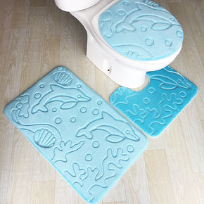 Blue Dolphin Modern Coral Fleece Rugs Three-piece Bathroom Toilet Carpet Anti-Slip Mats