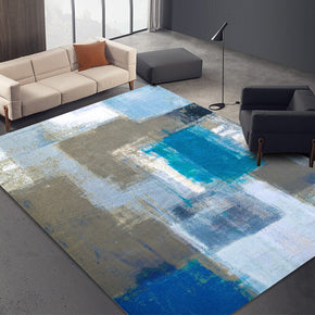 Abstract Blue and Brown Gradient Area Rugs for Bedroom Living Room Hall