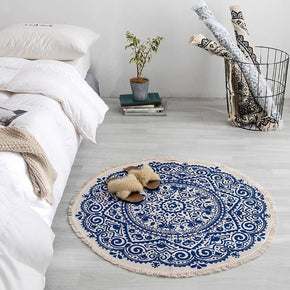 Round Cotton Area Rug with Tassel Hand Woven Machine Washable Floor Carpet Rug for Living Room Bedroom 90cm 01